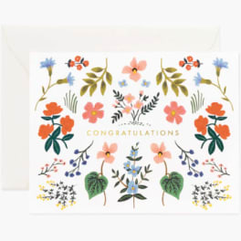 Floral congratulations card with colorful illustrated flowers and leaves