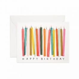 Birthday card with colorful candles and "HAPPY BIRTHDAY" text