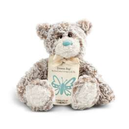 Plush teddy bear with a tag and bow