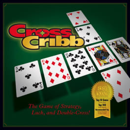 Board game box cover with playing cards on a green background