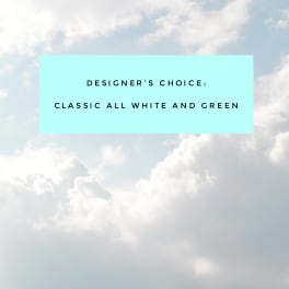 Text on a sky background reads classic all white and green.