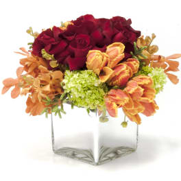 Orange Tulips and Red Roses in a Vase