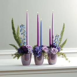 Blue and Lavender Trio arrangement with candles