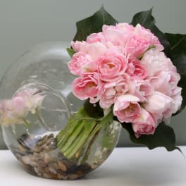 Pink Tulips In A Modern Glass Vase