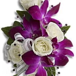 WRIST CORASGE ROSES AND ORCHIDS