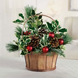 Holly And Pine Cone Basket