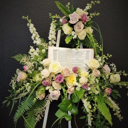 Lavender and White Floral Easel with Bible/ Picture Frame
