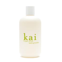 Bottle of Kai bathing bubbles with a white cap