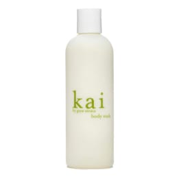 Bottle of Kai body wash with a white cap