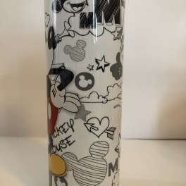 Mickey Mouse-themed insulated tumbler with black-and-white doodles