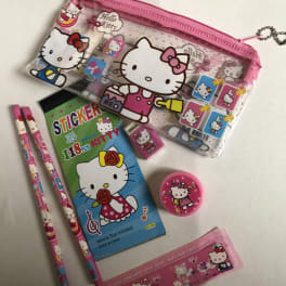 Hello Kitty stationery set with pencils, stickers, ruler, and pouch