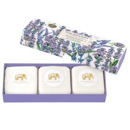Lavender soap gift box with three wrapped bars