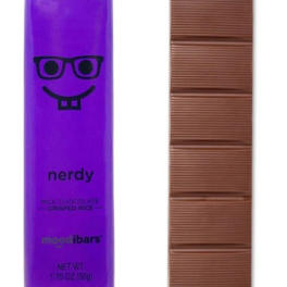 Purple chocolate bar wrapper beside a segmented milk chocolate bar.