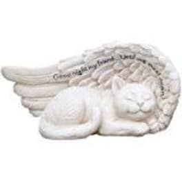 White sleeping cat figurine with curled tail