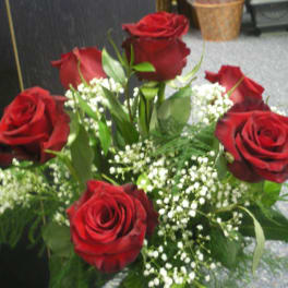 Bouquet of red roses with white baby's breath