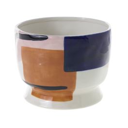 Abstract patterned ceramic planter with a wide opening