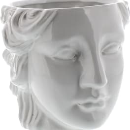 White sculpted face-shaped ceramic planter