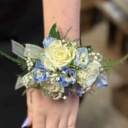 Blue Delphinium Wrist Corsage