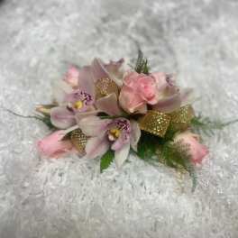 White Orchid and Pink Roses Corsage
