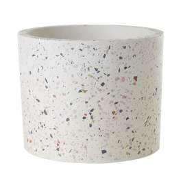 Speckled white cylindrical planter or vase