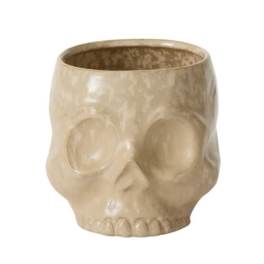 Beige skull-shaped ceramic planter or vase