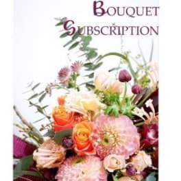 Bouquet subscription card with a colorful floral arrangement