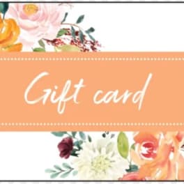 Floral gift card with watercolor flowers around an orange label
