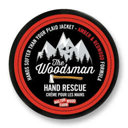 Round tin of hand cream with a woodland label