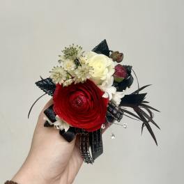 Red & White Mixed Wrist Corsage