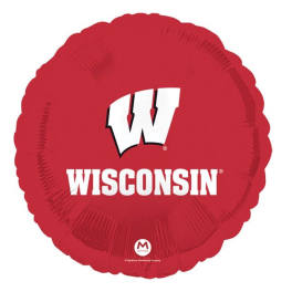 Red Wisconsin logo balloon with white text