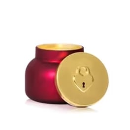 Red and gold decorative jar with a heart-shaped lock lid