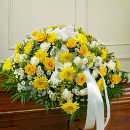 Cherished Memories Half Casket Cover - Yellow with white