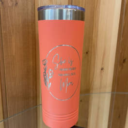 Coral insulated tumbler with a Mother's Day message