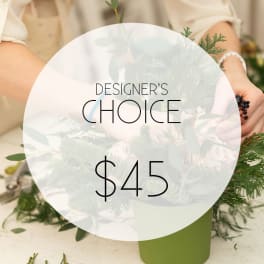Green floral arrangement in a vase with a price overlay