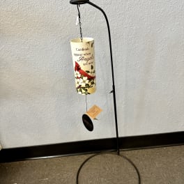 Hanging memorial wind chime with a cardinal and floral design