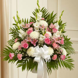 Heartfelt Sympathies Pink & White Standing Basket
