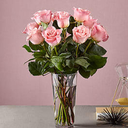 The Long Stem Pink Rose Bouquet - VASE INCLUDED