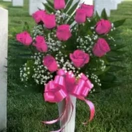 [TT-ANC12PNK]: DOZEN PINK ROSES IN CEMETERY CONE