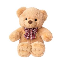 Plush teddy bear with a plaid bow tie