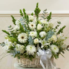 White Sympathy Arrangement in Basket