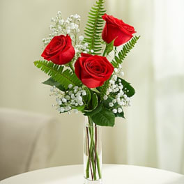 3 Red roses in a vase