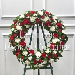 Crimson & White Carnation Wreath