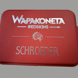 Red hard case with white Wapakoneta Redskins and Schroeder text