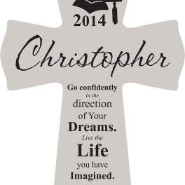 Cross-shaped graduation sign with the name Christopher and class of 2014