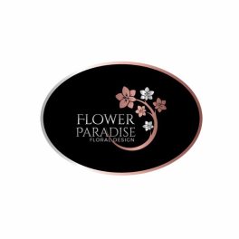 Flower Paradise Floral Design logo on a black oval sign