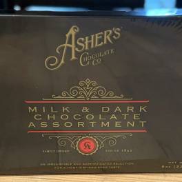 Box of Asher's milk and dark chocolate assortment