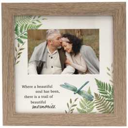 Wooden memorial frame with a couple's photo and a remembrance quote