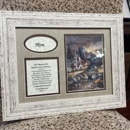 Framed memorial keepsake with a poem and landscape print