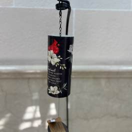Black hanging memorial wind chime with cardinal and floral print