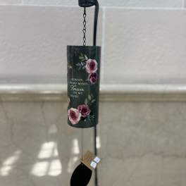 Black memorial wind chime with pink rose design and hanging clapper